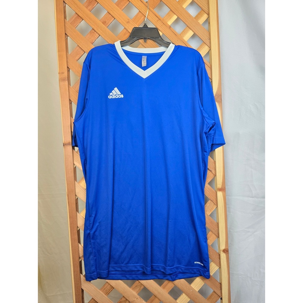 Adidas Soccer Jersey Mens XLT2 Blue V-Neck Aeroready Short Sleeve -NEW